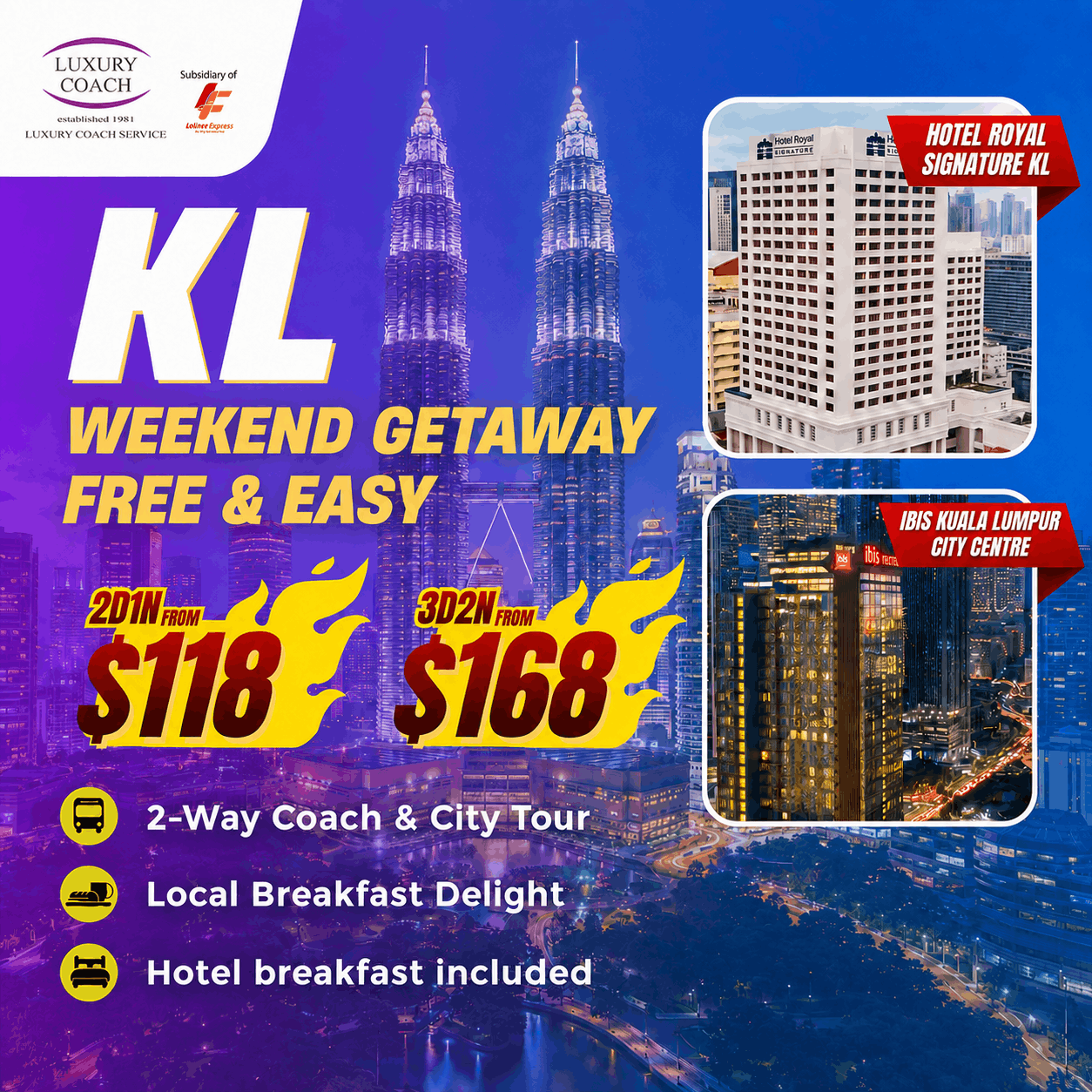2D1N / 3D2N Kuala Lumpur Weekend Getaway Free & Easy
